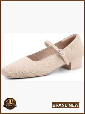 Mary Jane Pumps Chunky Heel Ankle Strap Dress Shoes Knit Stretchy Square Toe